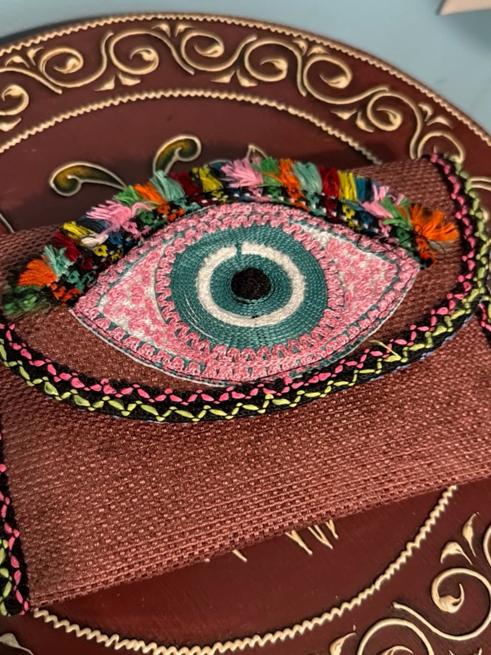Handcrafted Pink Eye Embroidered Women’s Clutch